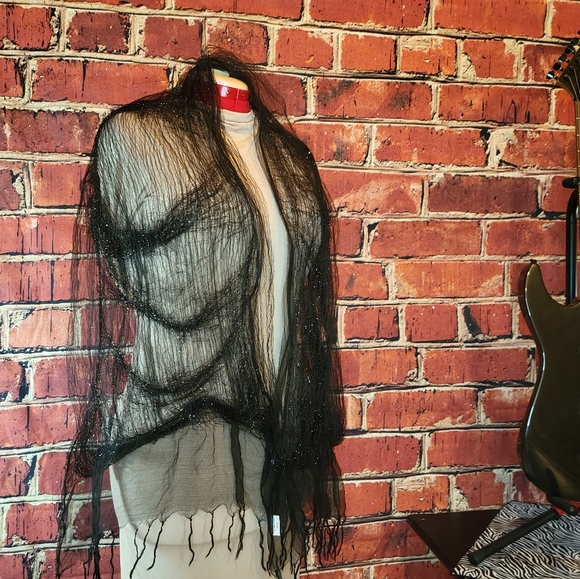 Black Sparkly 100% Silk Scarf by Twiggy - Picture 3 of 9